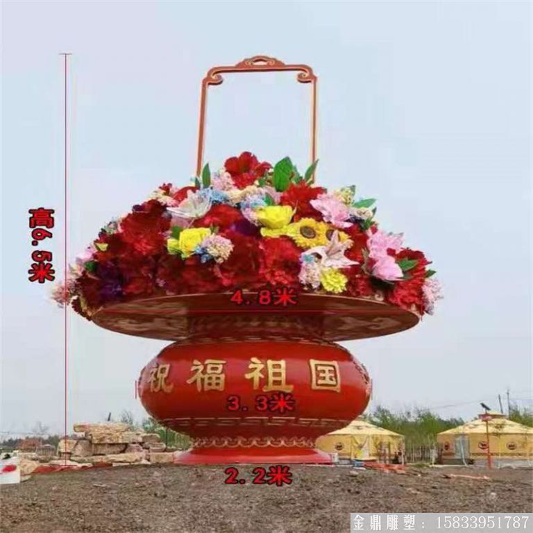 玻璃钢花篮雕塑，仿天安门花篮，花卉绢花花篮15