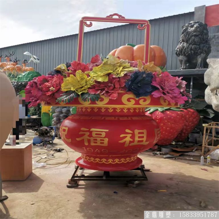 玻璃钢仿真花篮雕塑案例 花篮雕塑图片 花篮雕塑厂家